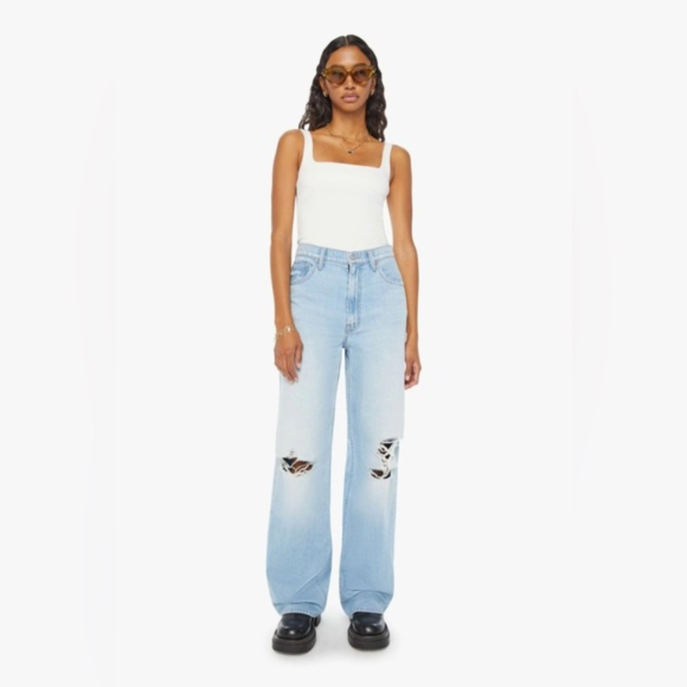 MOTHER Superior High Waisted Spinner Zip Heel in Ripped Off